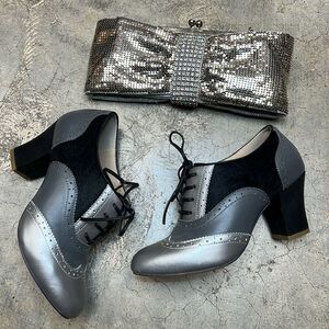 Shoes of prey brand charcoal, silver, black ankle boots